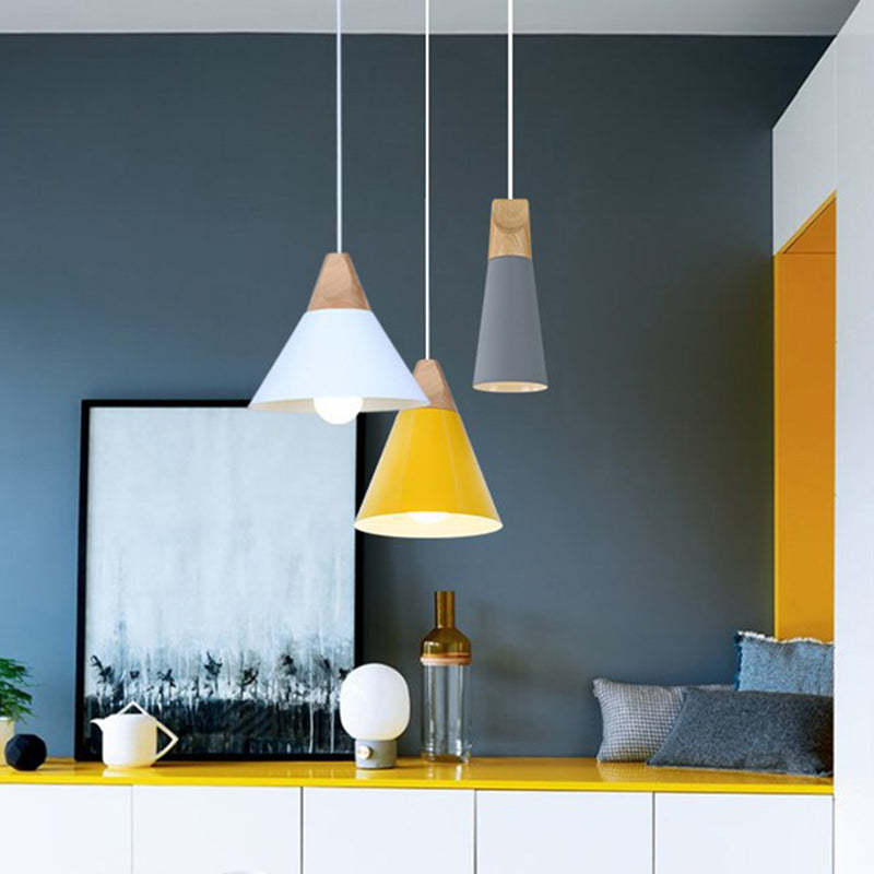 Polished Aluminum Macaroon Style Hanging Lamp 1-light Wooden Simplicity Lighting Fixture with 47" Adjustable Suspension Wire