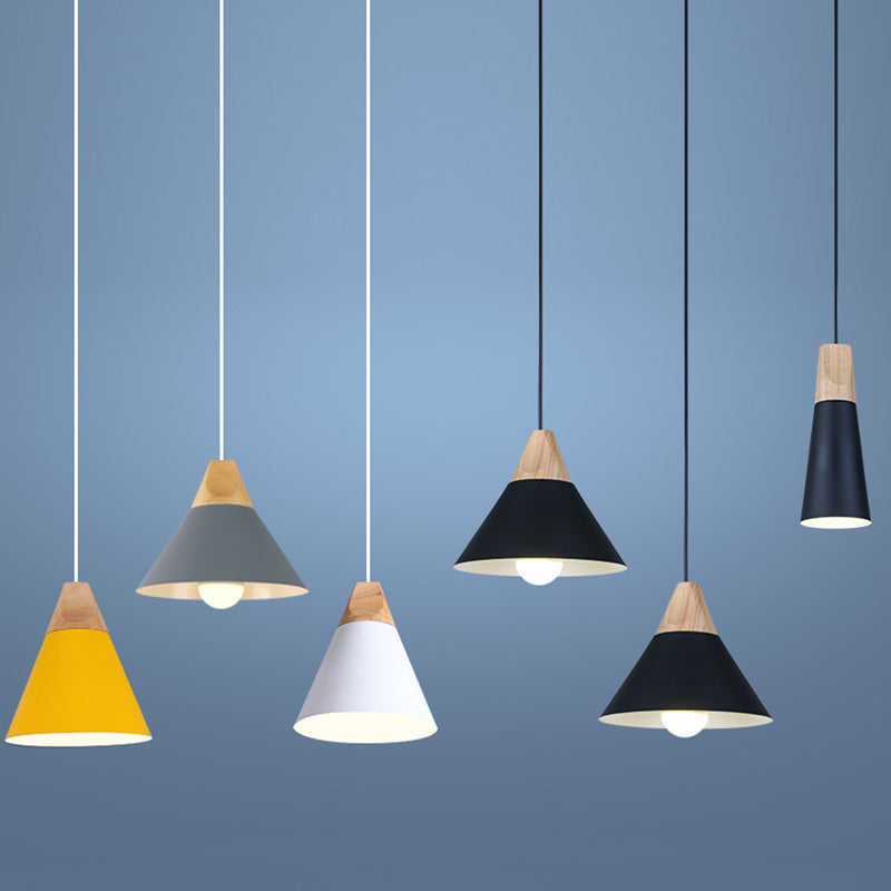 Polished Aluminum Macaroon Style Hanging Lamp 1-light Wooden Simplicity Lighting Fixture with 47" Adjustable Suspension Wire