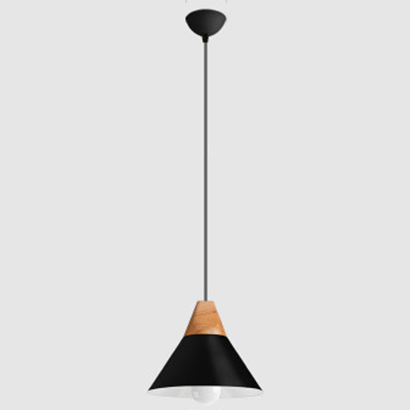 Polished Aluminum Macaroon Style Hanging Lamp 1-light Wooden Simplicity Lighting Fixture with 47" Adjustable Suspension Wire