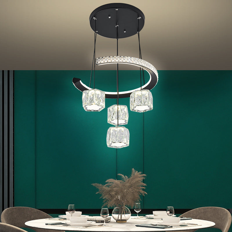 Black Circular Cluster Pendant Modern 5-Light Crystal LED Suspension Lampe for Dining Room