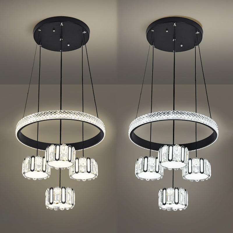 Ciondolo a cluster circolare nero moderno lampada a sospensione a LED a 5 luci a 5 luci per sala da pranzo