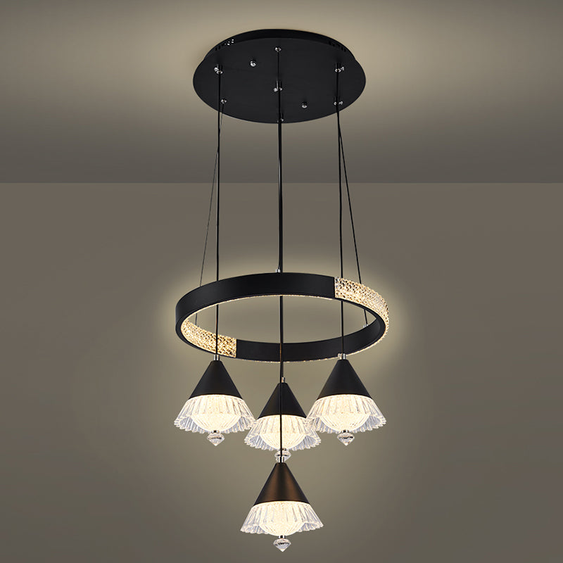Ciondolo a cluster circolare nero moderno lampada a sospensione a LED a 5 luci a 5 luci per sala da pranzo