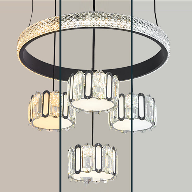 Ciondolo a cluster circolare nero moderno lampada a sospensione a LED a 5 luci a 5 luci per sala da pranzo