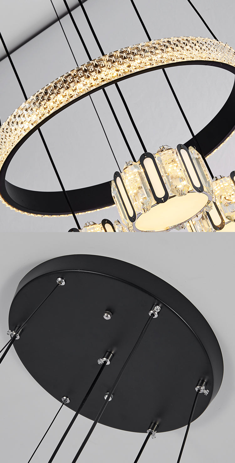 Ciondolo a cluster circolare nero moderno lampada a sospensione a LED a 5 luci a 5 luci per sala da pranzo