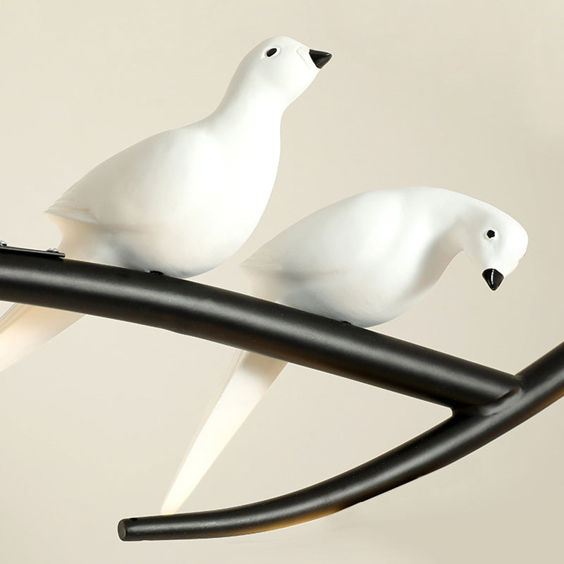 4-lights Branches Glass Orb Island Light Nordic Style Decorative Birds Design Dining Room Lighting Fixture