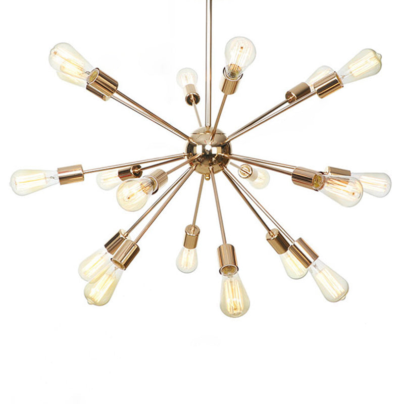 Candelera de metal satelital en forma de ráfaga Estilo industrial de estilo de suspensión de múltiples luces para sala de estar para la sala de estar del dormitorio