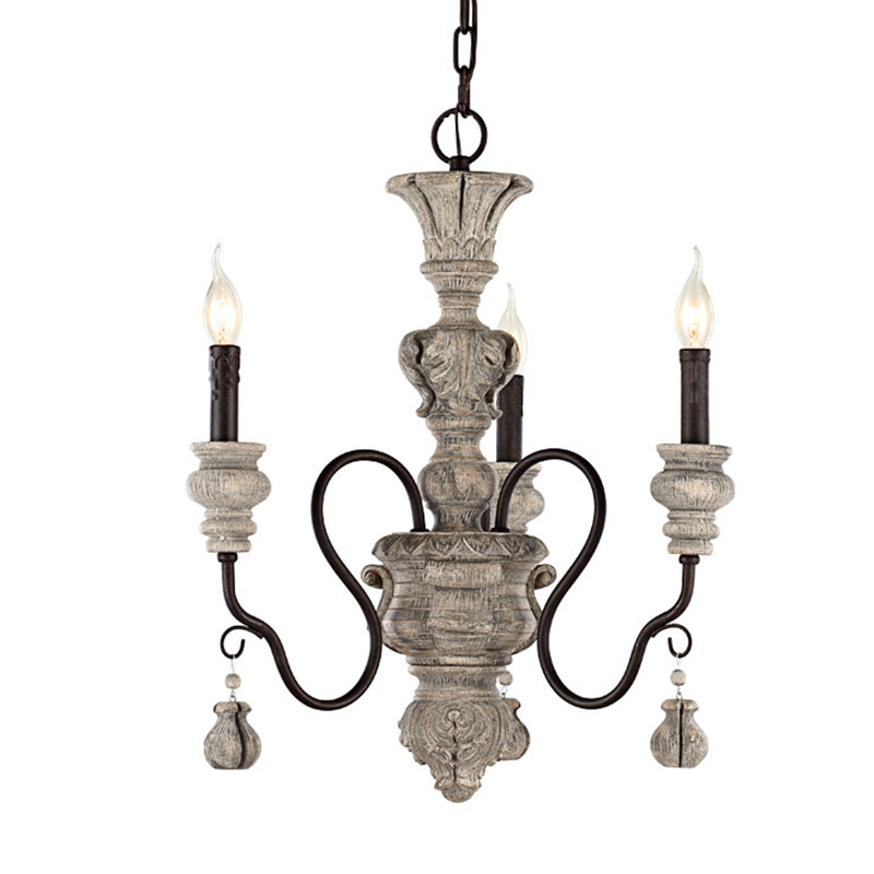 Rustic Style Traditional Candlestick Styling Chandelier Hand-carved Resin Suspension Lighting Fixture for Dining Room