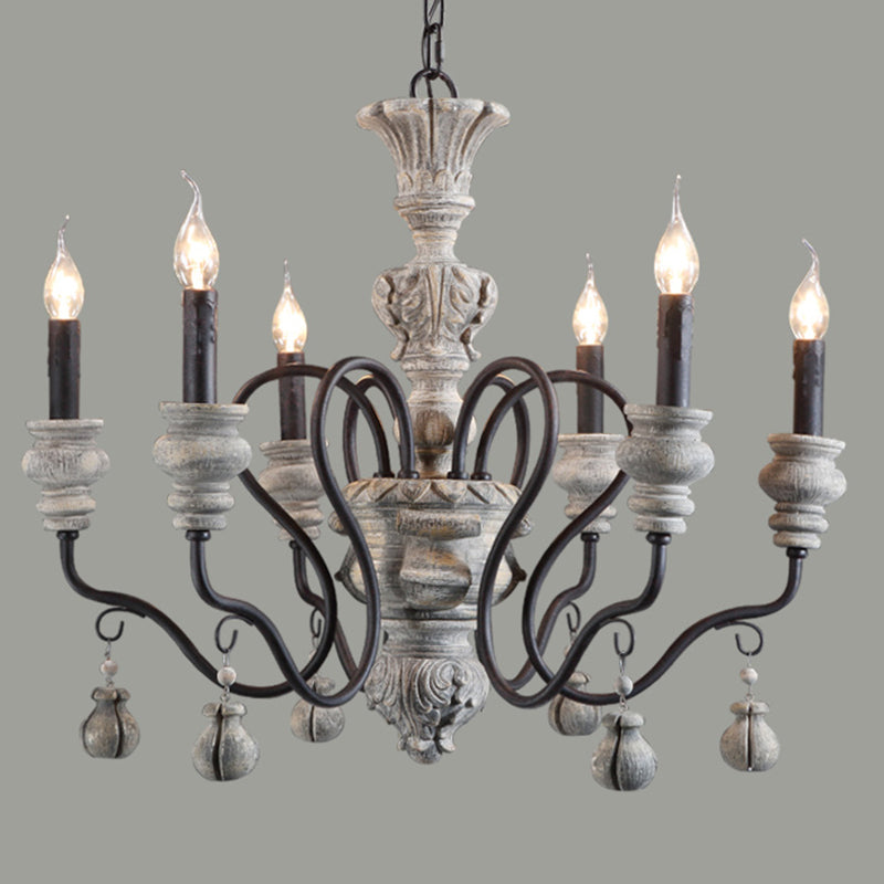 Rustic Style Traditional Candlestick Styling Chandelier Hand-carved Resin Suspension Lighting Fixture for Dining Room