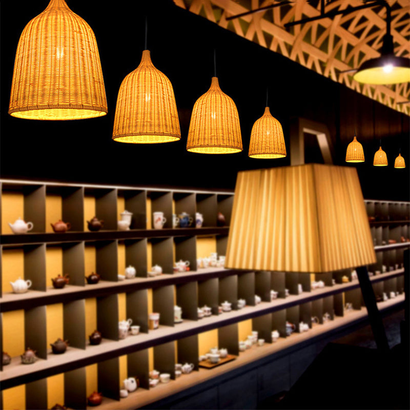 Chinese Pendant Lighting Fixtures Bamboo Hanging Light with Hanging Cord for Restaurant