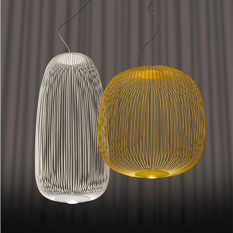 Oval Forged Iron Cage Pendant Lighting Modern Minimalist LED Hanging Lamp for Living Room