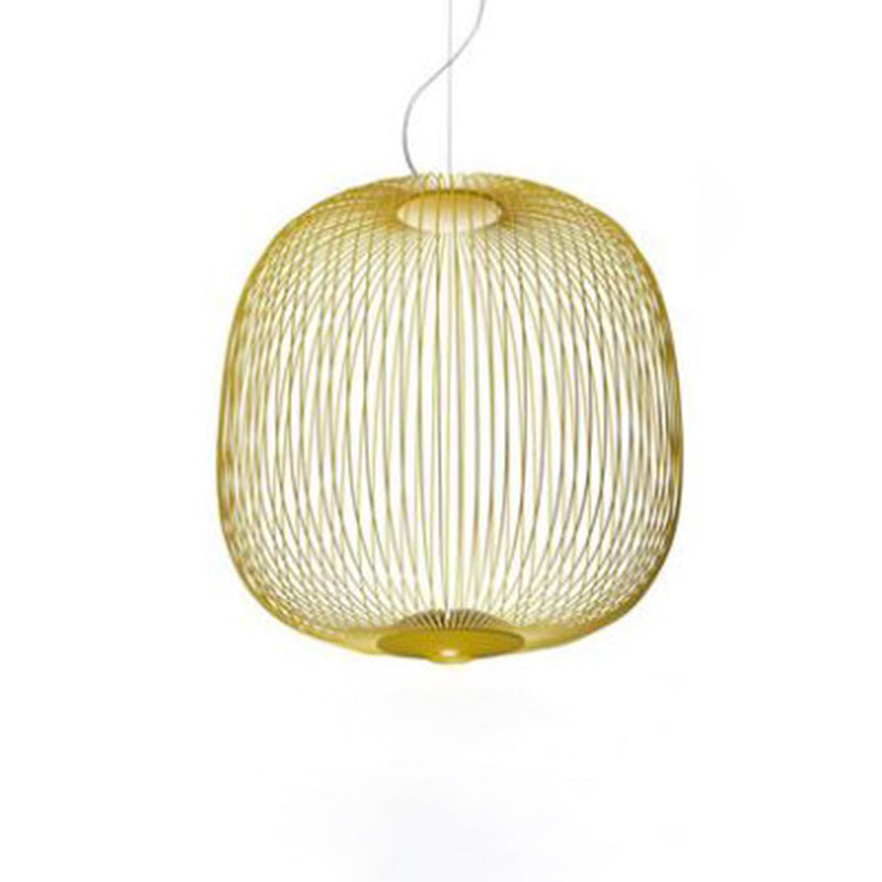 Oval Forged Iron Cage Pendant Lighting Modern Minimalist LED Hanging Lamp for Living Room