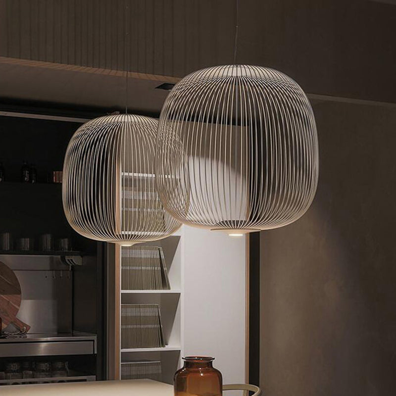 Oval Forged Iron Cage Pendant Lighting Modern Minimalist LED Hanging Lamp for Living Room