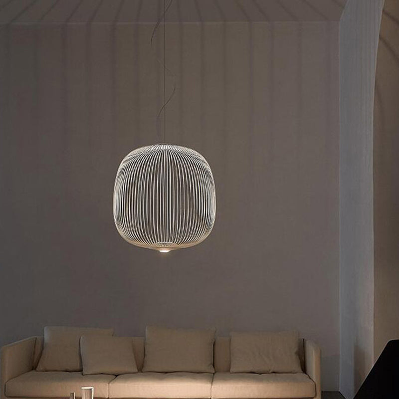 Oval Forged Iron Cage Pendant Lighting Modern Minimalist LED Hanging Lamp for Living Room