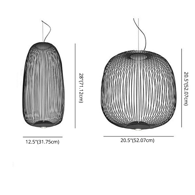 Oval Forged Iron Cage Pendant Lighting Modern Minimalist LED Hanging Lamp for Living Room