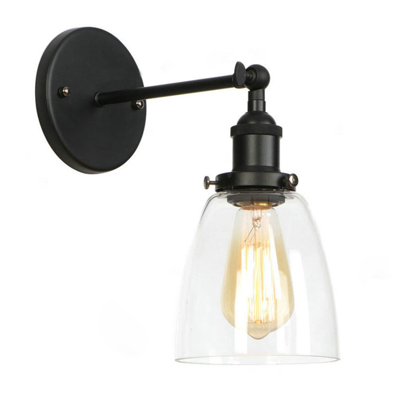 Industrial Style Vintage Wall Sconce with Transparent Glass Lampshade Single Bulb Wall Mount Lamp in Black