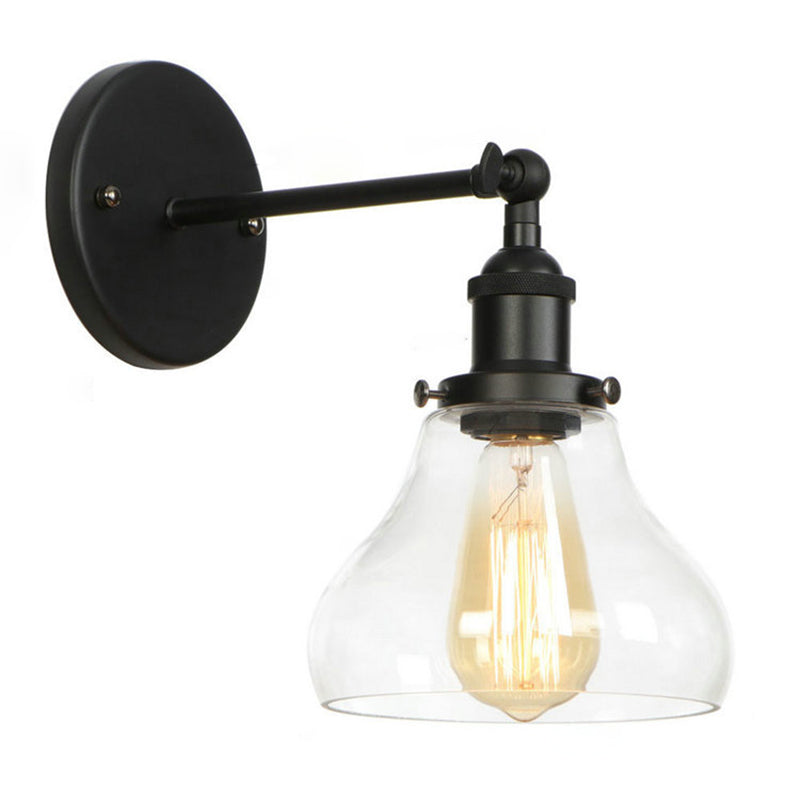 Industrial Style Vintage Wall Sconce with Transparent Glass Lampshade Single Bulb Wall Mount Lamp in Black