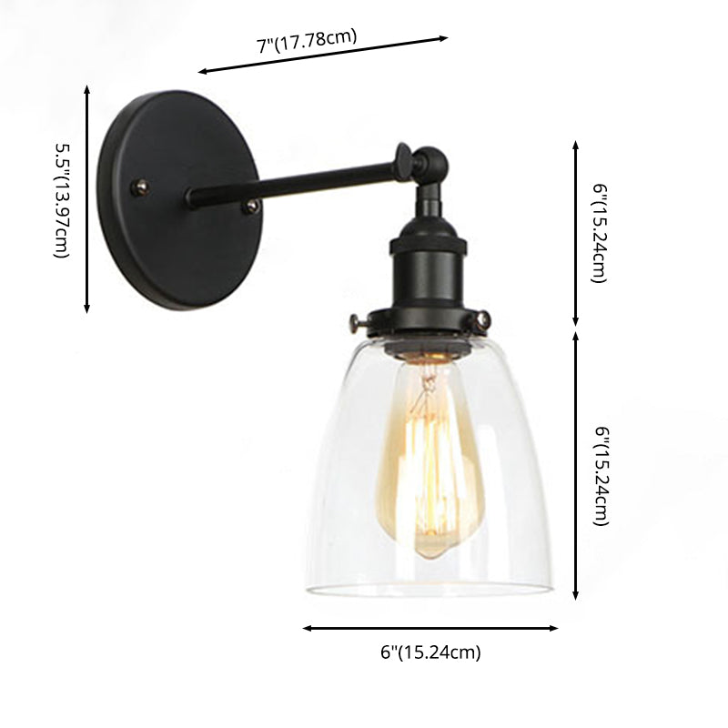 Industrial Style Vintage Wall Sconce with Transparent Glass Lampshade Single Bulb Wall Mount Lamp in Black