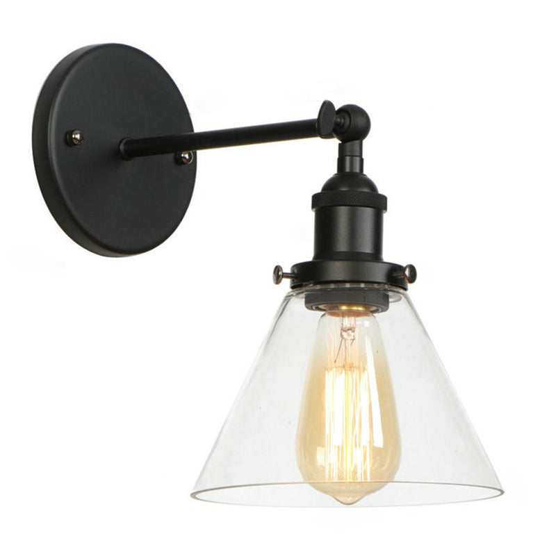 Industrial Style Vintage Wall Sconce with Transparent Glass Lampshade Single Bulb Wall Mount Lamp in Black