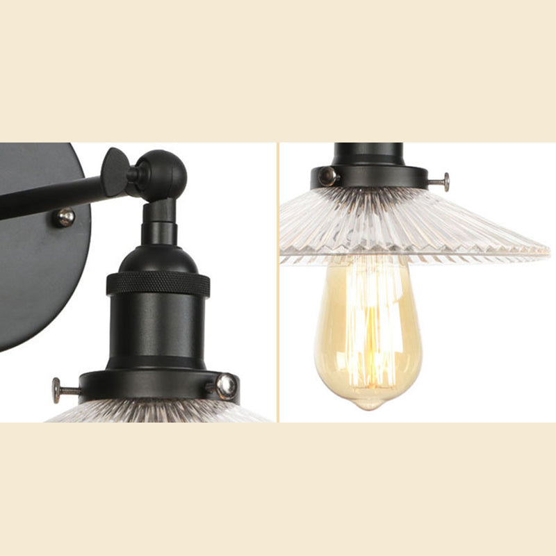 Industrial Style Vintage Wall Sconce with Transparent Glass Lampshade Single Bulb Wall Mount Lamp in Black