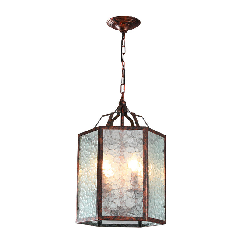 Lantern Frosted Glass Pendant Lamp Retro 4 Bulbs Restaurant Antique Copper Chandelier Light Fixture