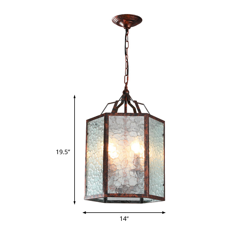 Lantern Frosted Glass Pendant Lamp Retro 4 Bulbs Restaurant Antique Copper Chandelier Light Fixture