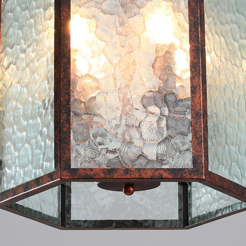 Lantern Frosted Glass Pendant Lamp Retro 4 Bulbs Restaurant Antique Copper Chandelier Light Fixture