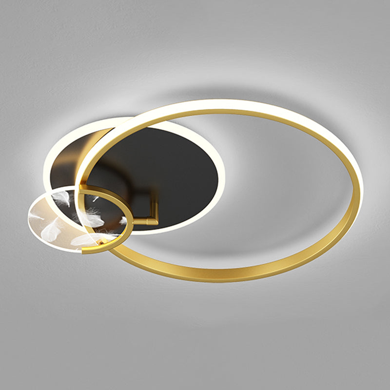 Modern Romantic Feather LED Ceiling Fixture Wrought Iron Geometric Semi Flush Mount for Living Room