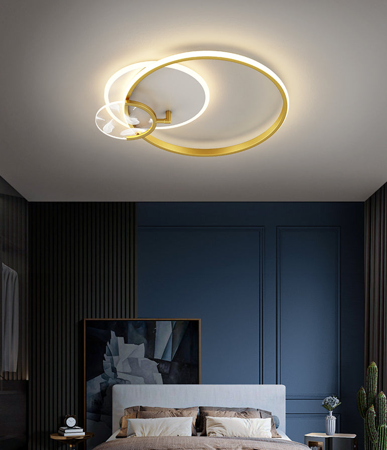 Modern Romantic Feather LED Ceiling Fixture Wrought Iron Geometric Semi Flush Mount for Living Room
