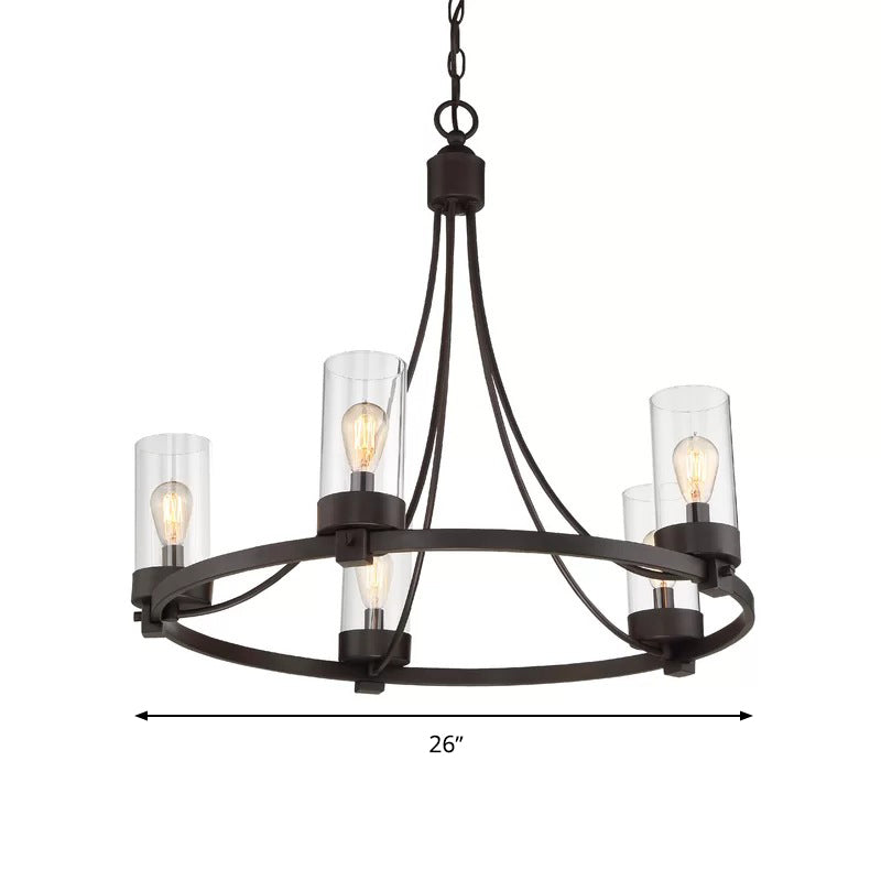 Black 5 lumières Pendard lustre vintage Cylindre en verre transparent