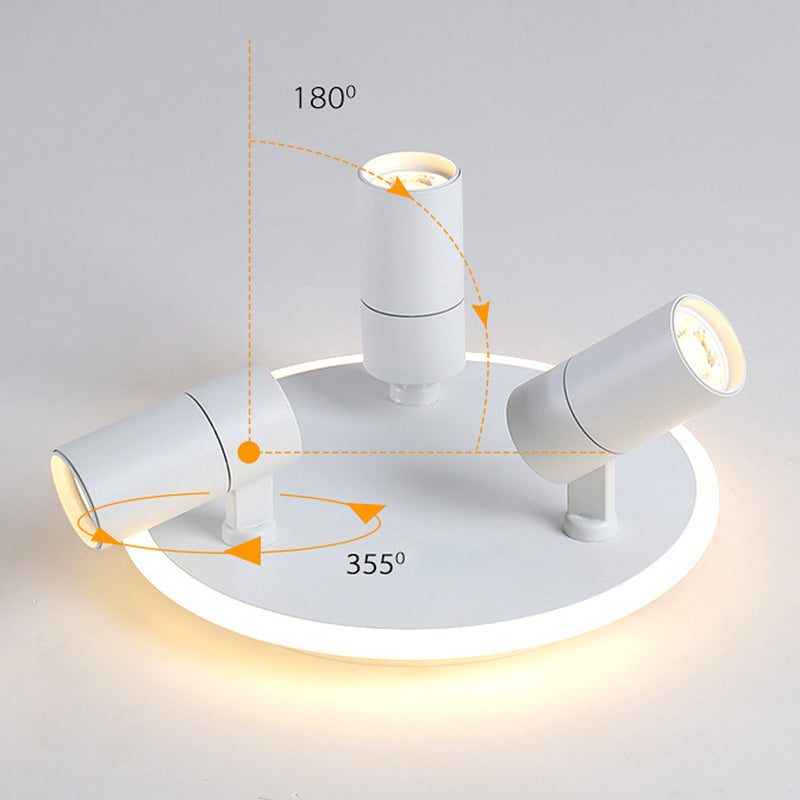 Modern 3-Light LED Flush Mount Lighting Track Light White Spotlight Round Light for Bedroom or Balcony