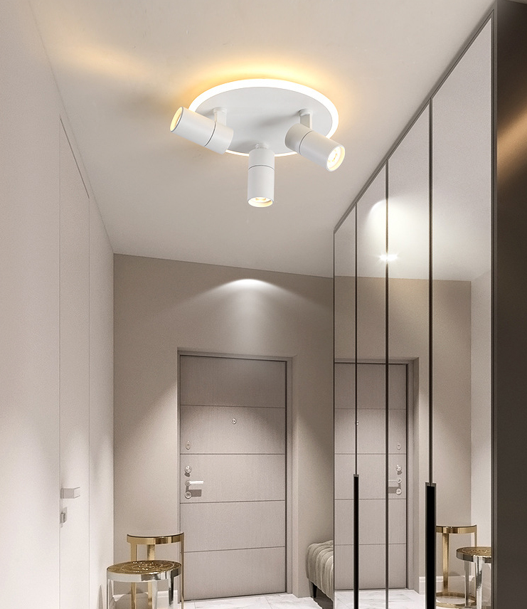 Modern 3-Light LED Flush Mount Lighting Track Light White Spotlight Round Light for Bedroom or Balcony