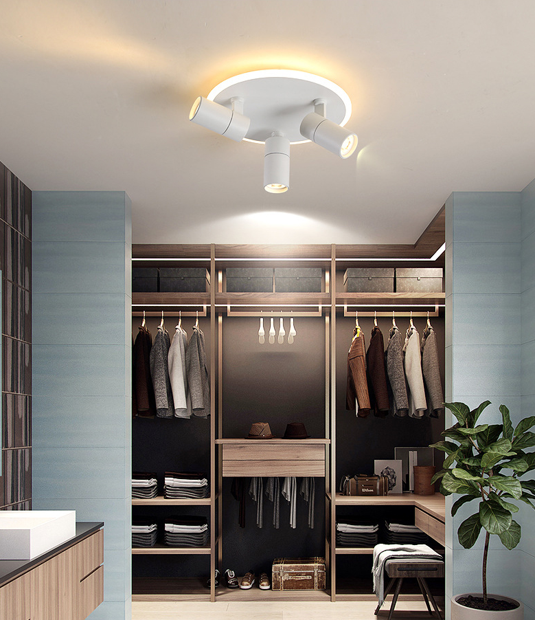 Modern 3-Light LED Flush Mount Lighting Track Light White Spotlight Round Light for Bedroom or Balcony
