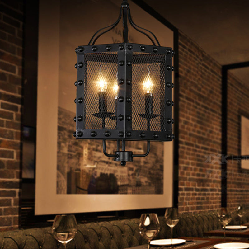 Lustre en métal éclairage rétro 3 lumières, émissaire de lampe pendentielle de restaurant en noir