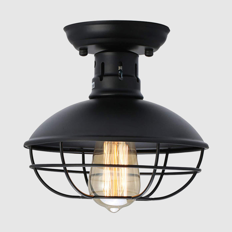 1 Light Semi Flush Mount Light With Dome Shade Metal Industrial Flush Mount Hallway Ceiling Lights