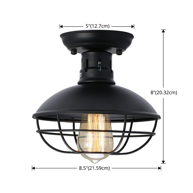 1 Light Semi Flush Mount Light With Dome Shade Metal Industrial Flush Mount Hallway Ceiling Lights
