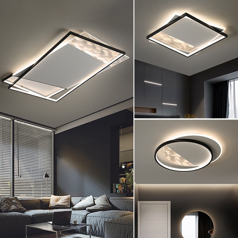 LED géométrique à LED à LED à lutte contre le plafond à la simplicité moderne Plume Plured Fer Flush Mount pour le salon