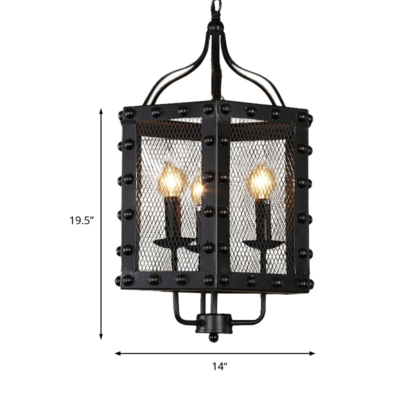 Lustre en métal éclairage rétro 3 lumières, émissaire de lampe pendentielle de restaurant en noir