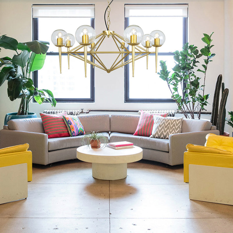 Diamond Chandelier Light Fixture Modern Glass Living Room Ceiling Pendant Light in Gold