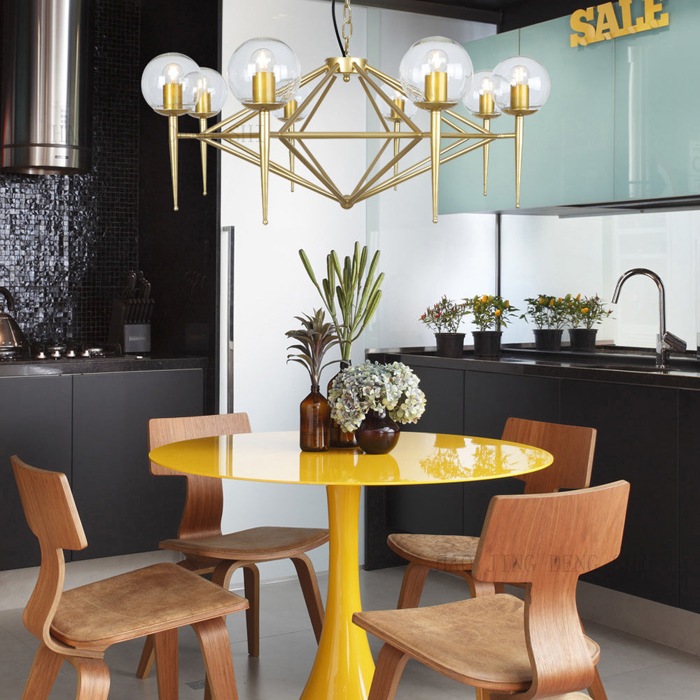 Diamond Chandelier Light Fixture Modern Glass Living Room Ceiling Pendant Light in Gold