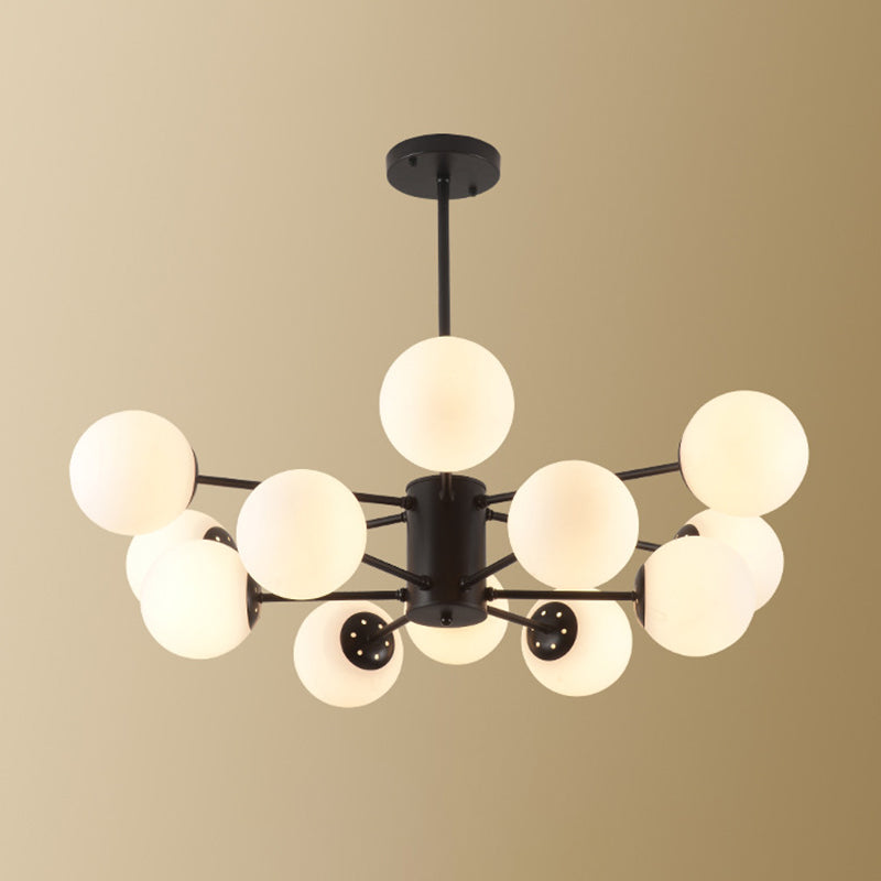 Glass Round Chandelier Pendant Light Minimalist-Style Cream Hanging Ceiling Light