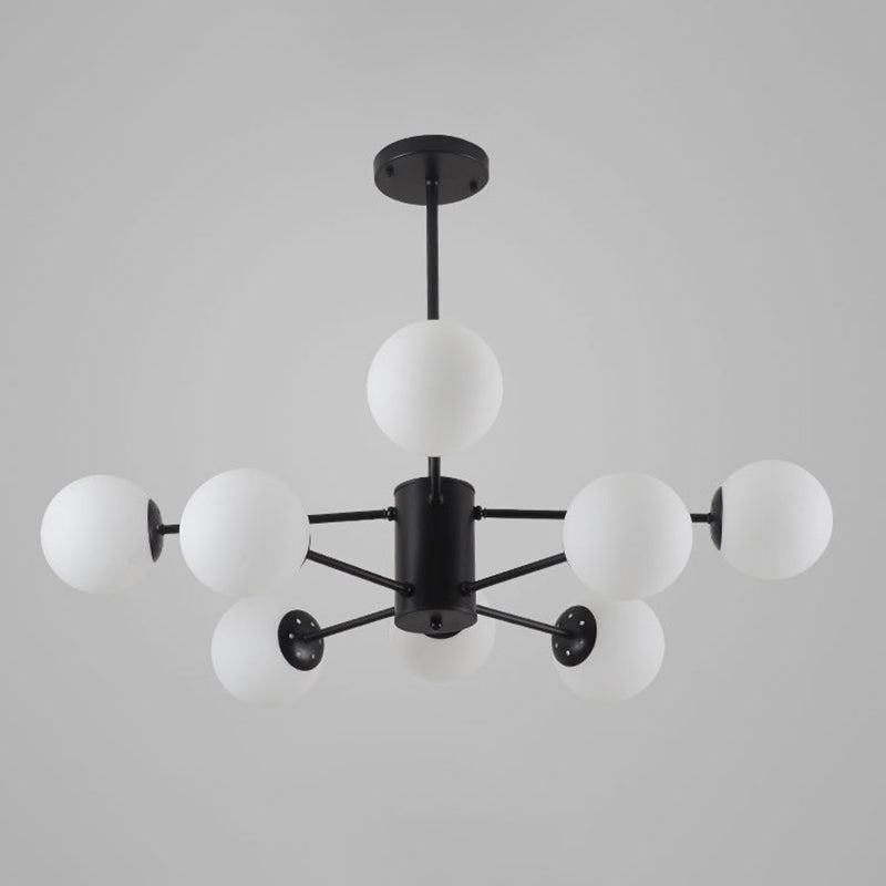 Glass Round Chandelier Pendant Light Minimalist-Style Cream Hanging Ceiling Light