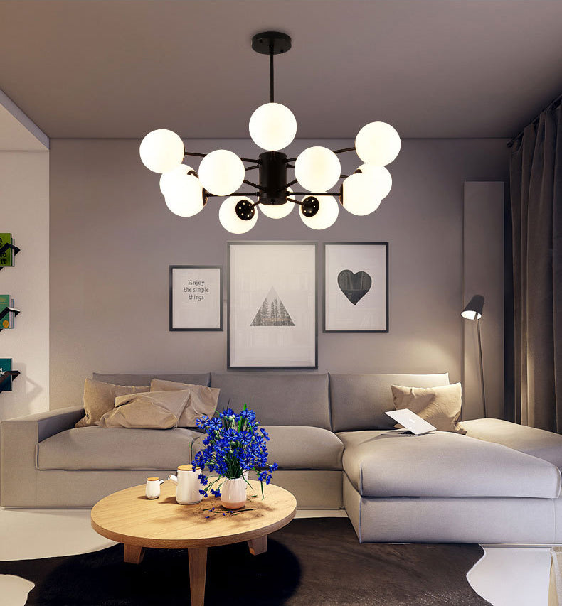 Glass Round Chandelier Pendant Light Minimalist-Style Cream Hanging Ceiling Light