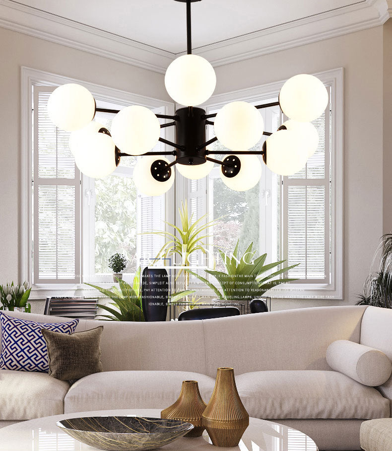 Glass Round Chandelier Pendant Light Minimalist-Style Cream Hanging Ceiling Light
