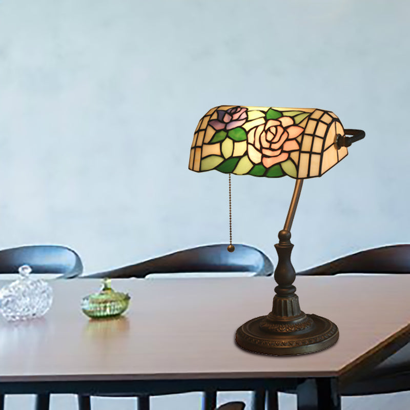 1 Light Bedside Table Lamp Tiffany Style Bronze Nightstand Light with Dragonfly Stained Glass Shade