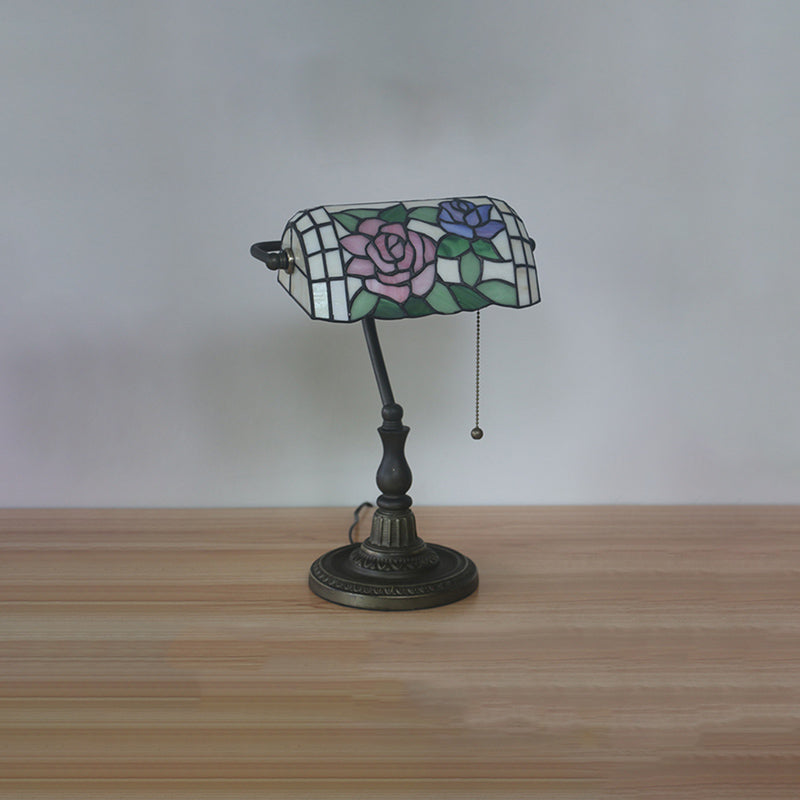 1 Light Bedside Table Lamp Tiffany Style Bronze Nightstand Light with Dragonfly Stained Glass Shade