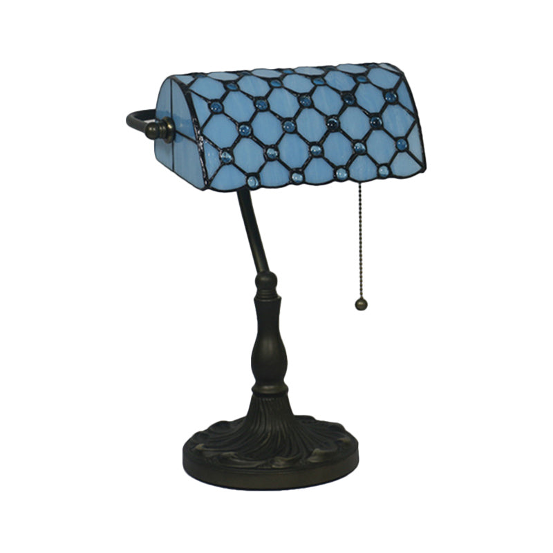 Juwelen Nachttisch Lampe Mediterranean beige/blaues Glas Single Glühbirne Schwarzer Nachttisch für Schlafzimmer