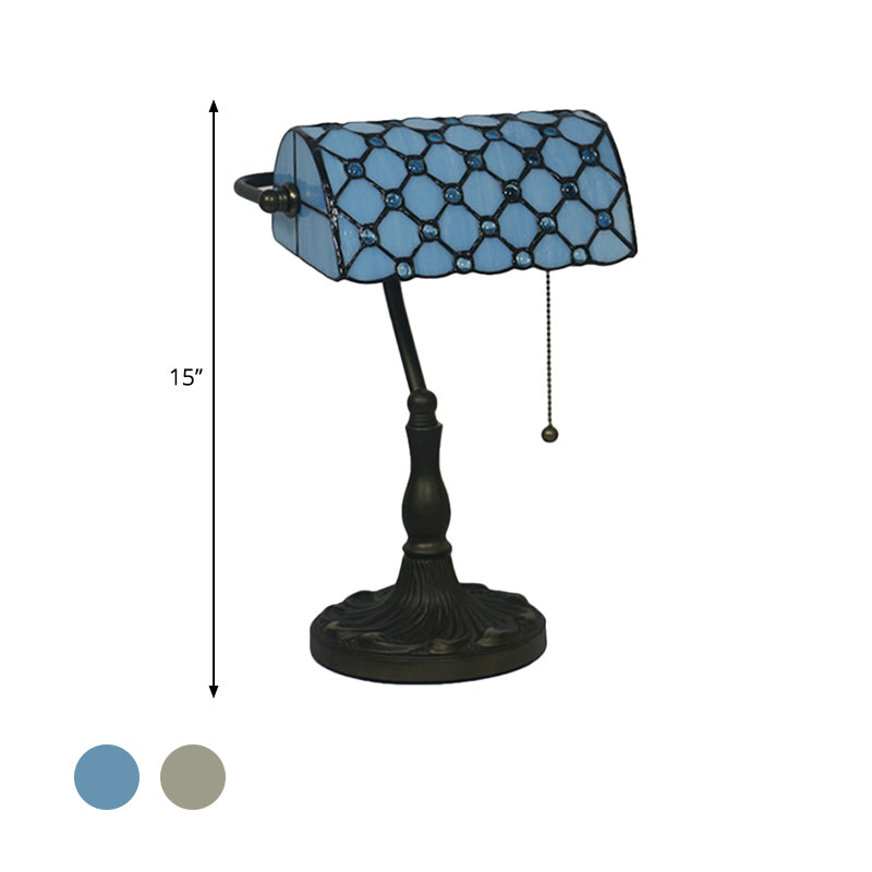 Juwelen Nachttisch Lampe Mediterranean beige/blaues Glas Single Glühbirne Schwarzer Nachttisch für Schlafzimmer