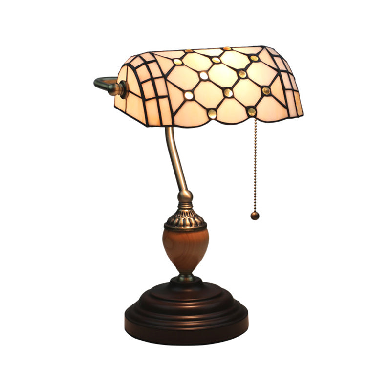 1 Light Beaded Table Light Tiffany Style Yellow/Blue Cut Glass Nightstand Lamp for Living Room