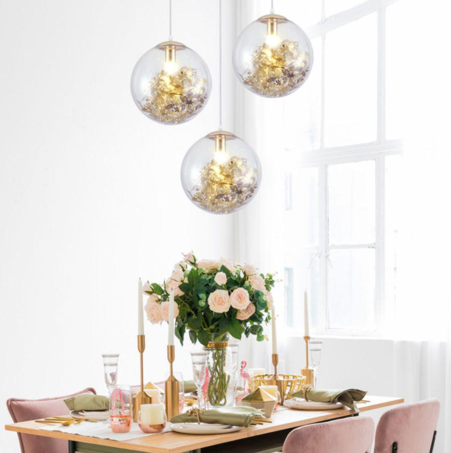 Flower Cluster Silhouette Design Glass Hanging Light Nordic Minimalism Style Globe Pendant Lamp for Bedroom