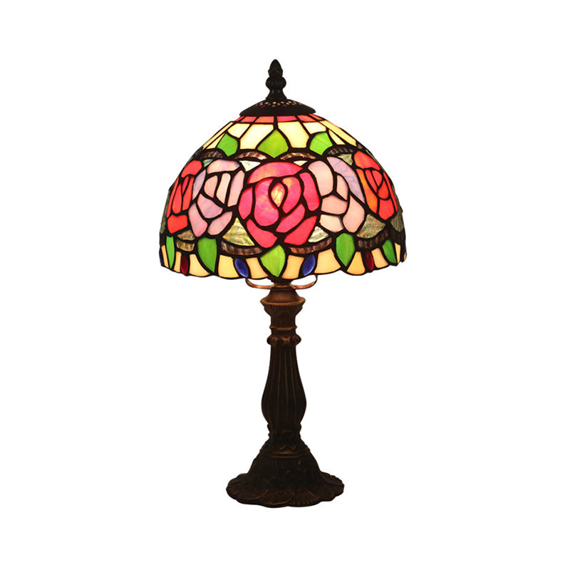 Antike Messing Einkopf Nachttisch Lampe Mediterraner Glas Rosa Rose/Rot Rose/Tulpe Nachttisch